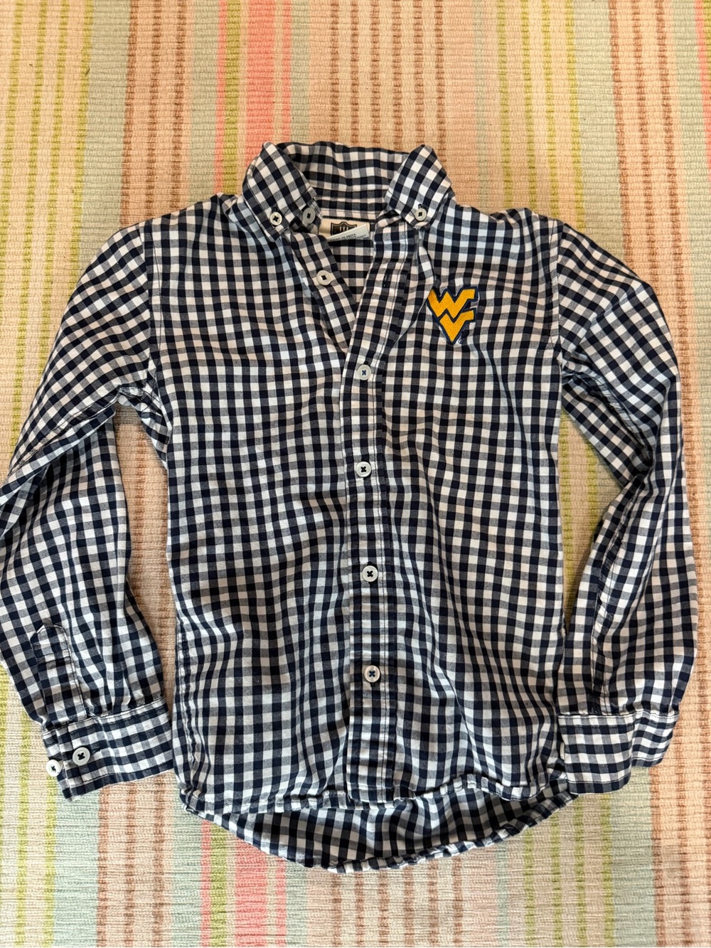 Kids Navy Gingham Button-Down Shirt with WV Yellow Logo